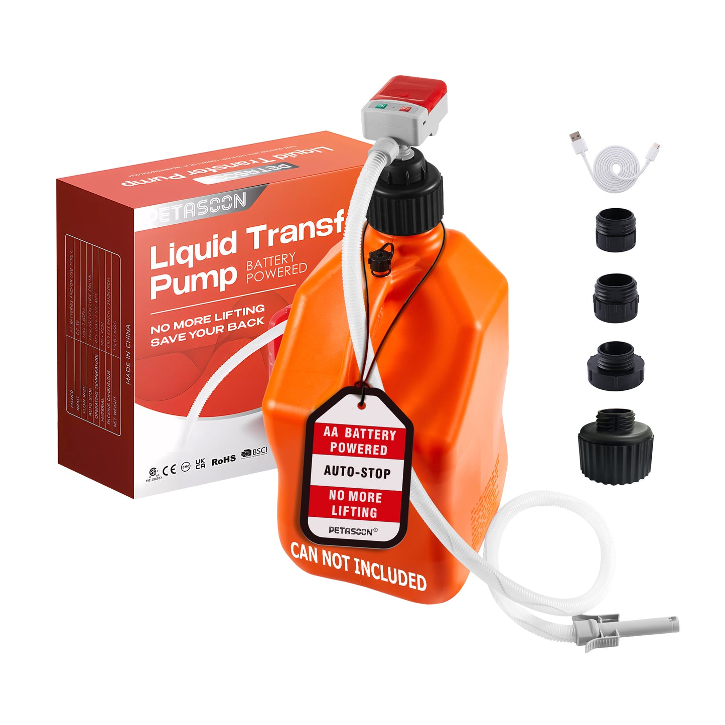 P9A-UR / Fuel Transfer Pump Battery Powered Electric Portable Gas Can Tank Pump for Gasoline Diesel kerosene Liquid with Flexible Hose Race Jug Adapter(Can Not Included)