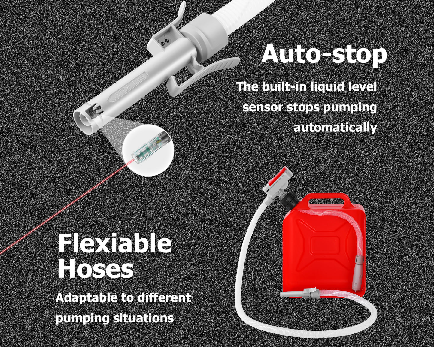 P9A-U / Fuel Transfer Pump Battery and USB Powered Electric Portable Gas Can Tank Pump for Gasoline Diesel kerosene Liquid with Flexible Hose(Can Not Included)