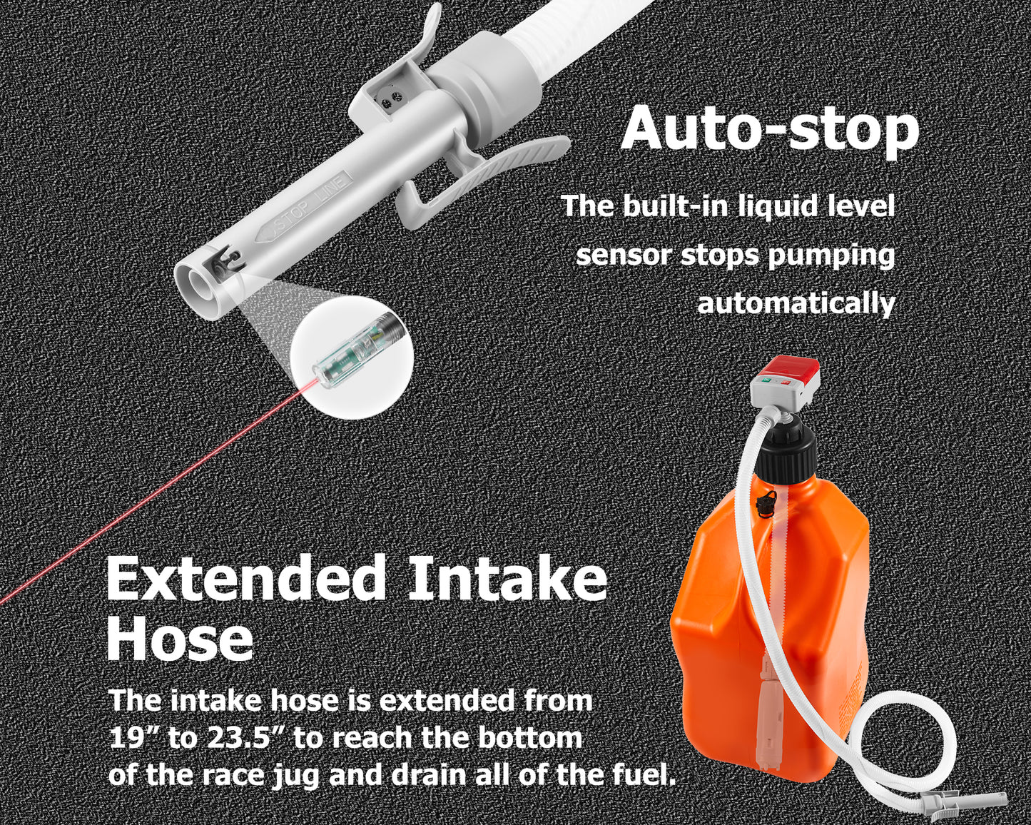 P9A-UR / Fuel Transfer Pump Battery Powered Electric Portable Gas Can Tank Pump for Gasoline Diesel kerosene Liquid with Flexible Hose Race Jug Adapter(Can Not Included)