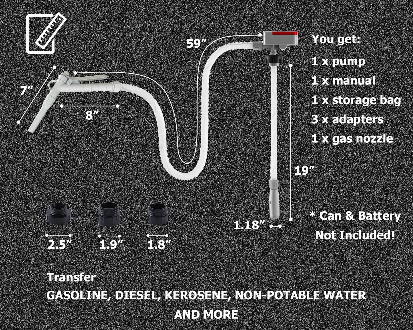 P9M / Fuel Transfer Pump Battery Powered Electric Portable Gas Can Tank Pump for Gasoline Diesel kerosene Liquid with Flexible Hose Hand Gas Nozzle(Can Not Included)