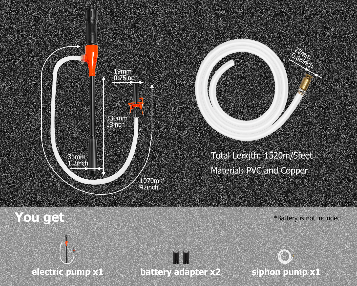 P1 / PETASOON Fuel Transfer Pump Battery Powered Electric Shaker Siphon Portable Gas Can Tank Pump for Gasoline Diesel kerosene Water Liquid