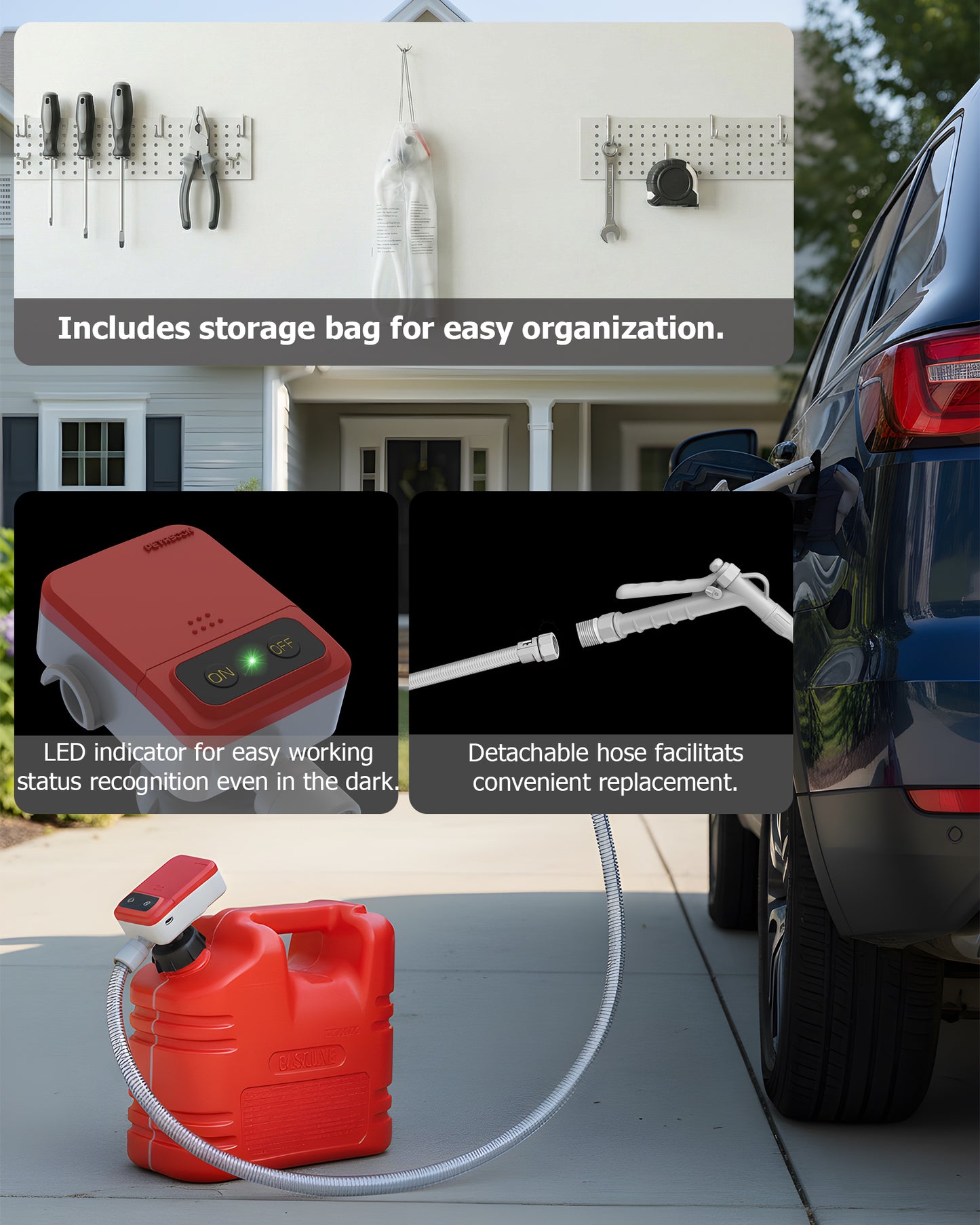 PETASOON Patented Fuel Transfer Pump Battery & USB Powered Operated 3.8GPM Gas Can Electric Automatic Pumps Transfer Gasoline Diesel Oil Liquid Water with Manual Flow Control(Gas Can Not Included)