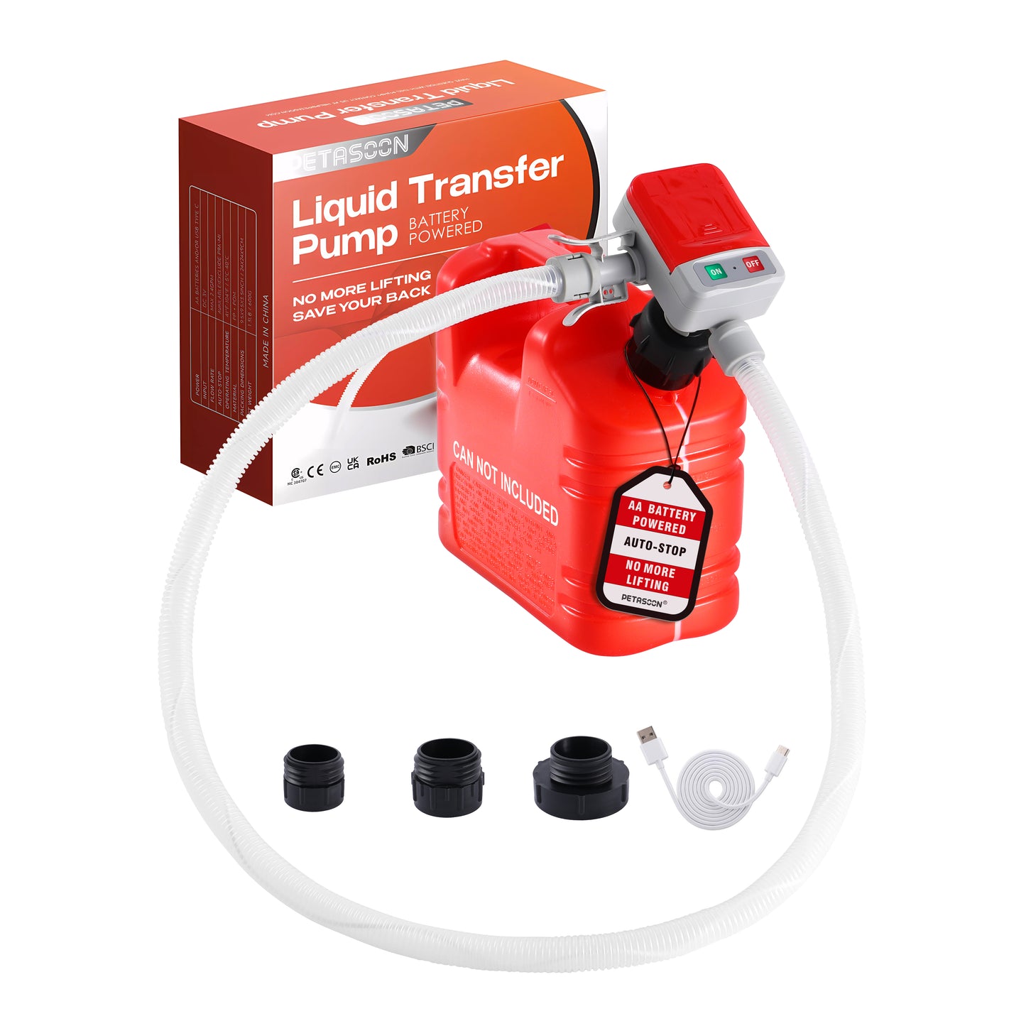 P9A-U / Fuel Transfer Pump Battery and USB Powered Electric Portable Gas Can Tank Pump for Gasoline Diesel kerosene Liquid with Flexible Hose(Can Not Included)