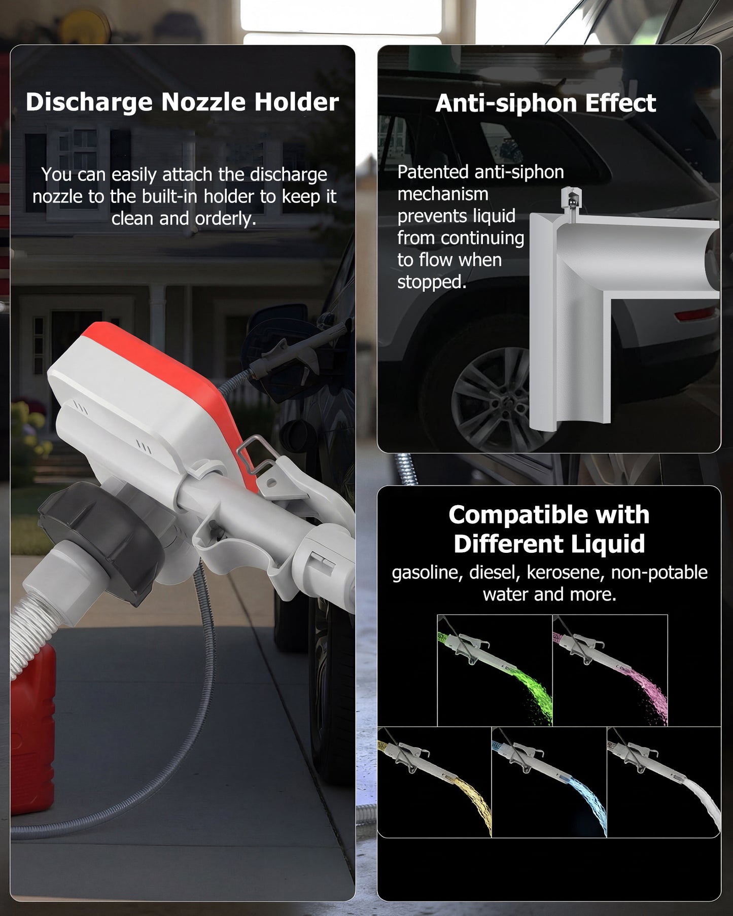 PETASOON Patented Fuel Transfer Pump Battery & USB Powered Operated 3.8GPM Gas Can Electric Pumps Transfer Gasoline Diesel Oil Liquid Water with Auto Stop and Racing Can Adapter(Gas Can Not Included)