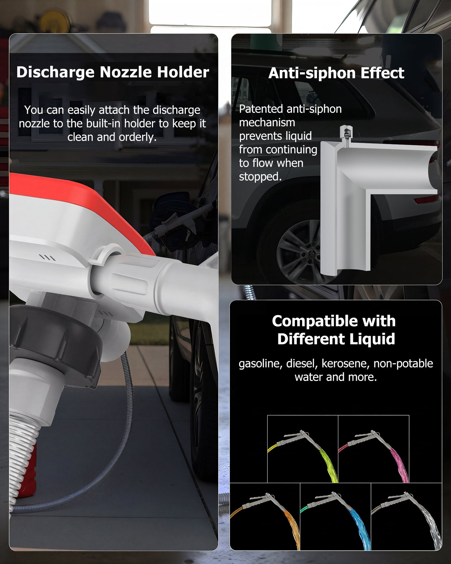 PETASOON Patented Fuel Transfer Pump Battery & USB Powered Operated 3.8GPM Gas Can Electric Automatic Pumps Transfer Gasoline Diesel Oil Liquid Water with Manual Flow Control(Gas Can Not Included)