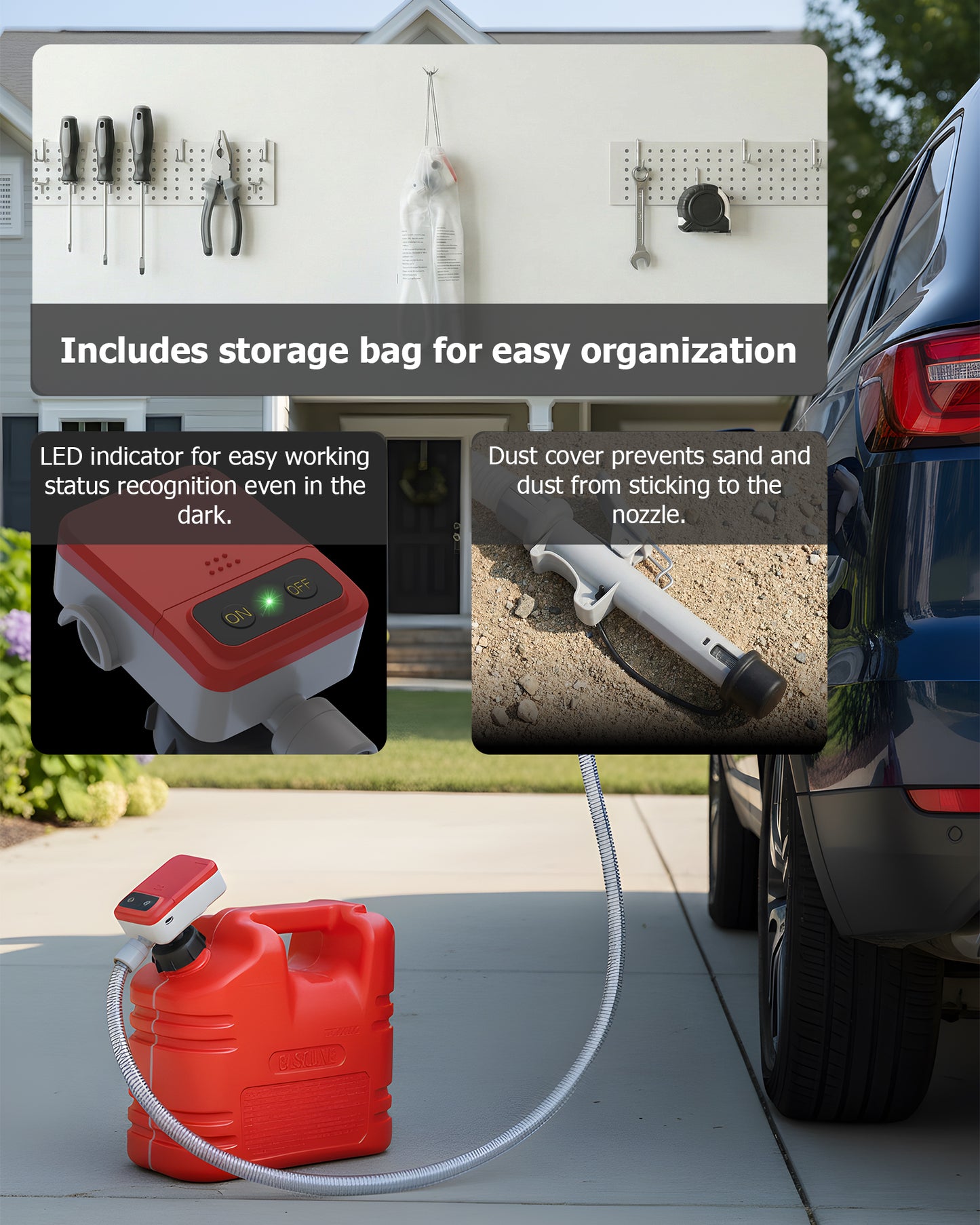 PETASOON Patented Fuel Transfer Pump Battery & USB Powered Operated 3.8GPM Gas Can Electric Pumps Transfer Gasoline Diesel Oil Liquid Water with Auto Stop and Racing Can Adapter(Gas Can Not Included)