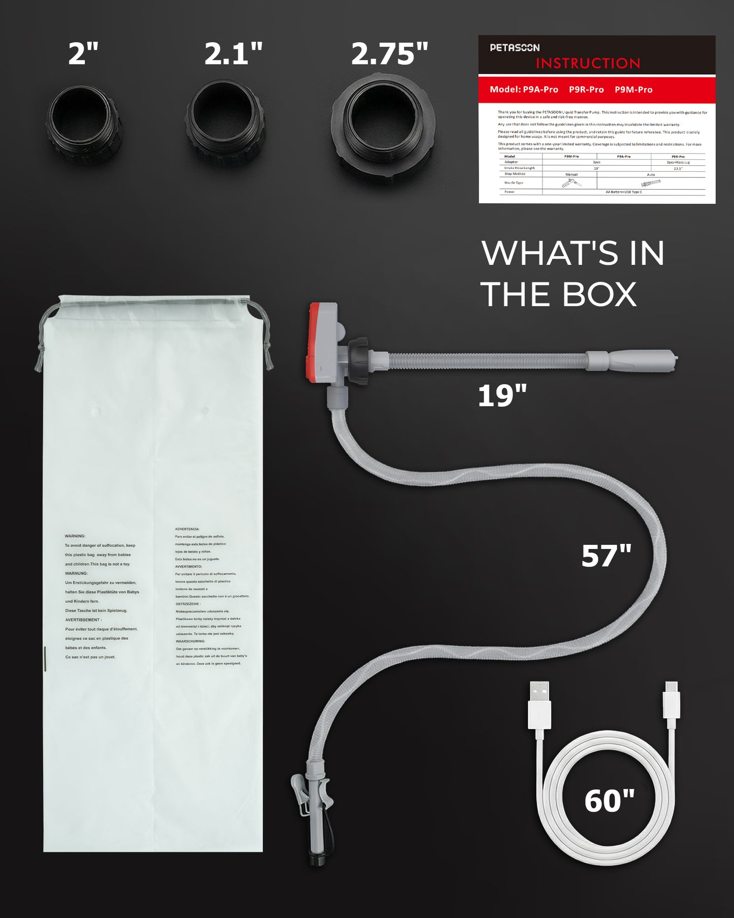 PETASOON Patented Fuel Transfer Pump Battery & USB Powered Operated 3.8GPM Gas Can Electric Automatic Pumps Transfer Gasoline Diesel Oil Liquid Water with Auto Stop(Gas Can Not Included)