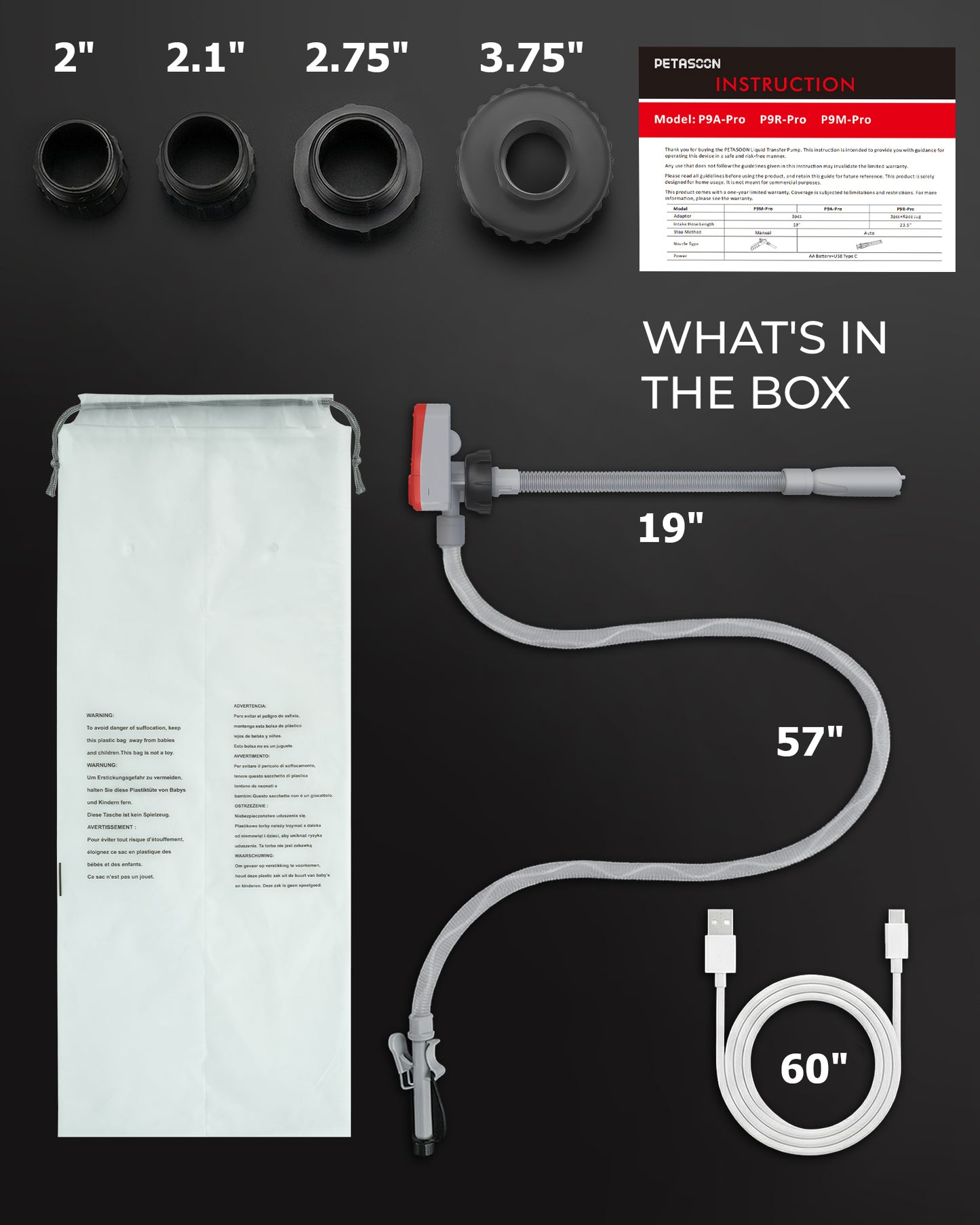 PETASOON Patented Fuel Transfer Pump Battery & USB Powered Operated 3.8GPM Gas Can Electric Automatic Pumps Transfer Gasoline Diesel Oil Liquid Water with Auto Stop(Gas Can Not Included)