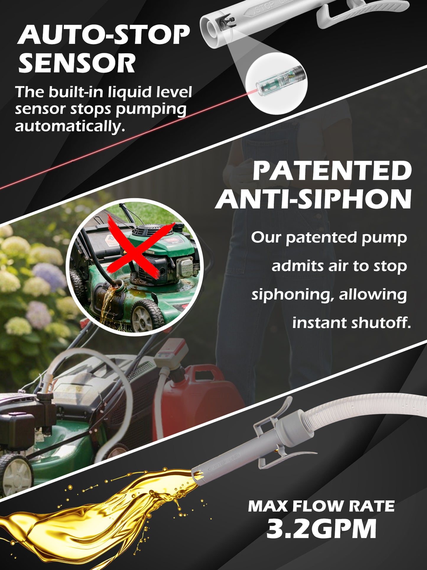 PETASOON Fuel Transfer Pump Battery Powered Electric Portable Gas Jerry Can Tank Pump for Gasoline Diesel kerosene Liquid with Flexible Hose(Can Not Included)