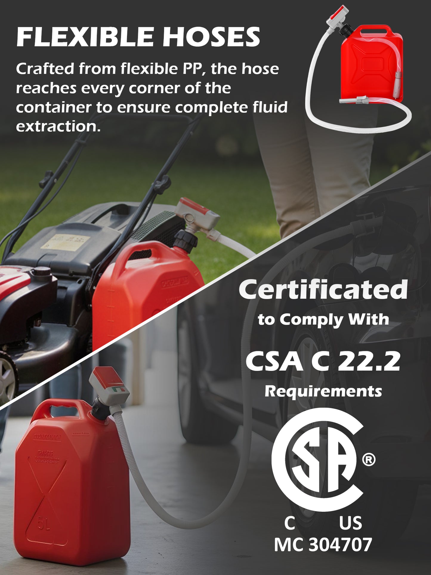 PETASOON Fuel Transfer Pump Battery Powered Electric Portable Gas Jerry Can Tank Pump for Gasoline Diesel kerosene Liquid with Flexible Hose(Can Not Included)
